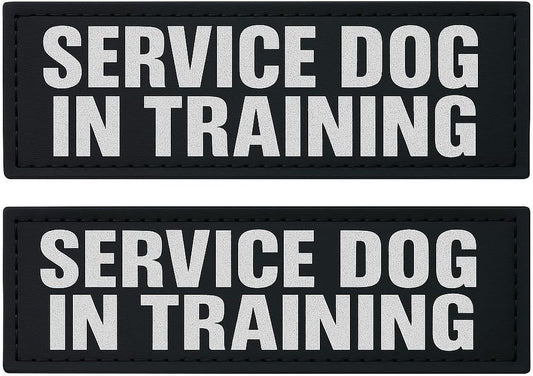 Reflective Service Dog in Training Patches with Hook and Loop Backing for Service Animal Vests /Harnesses Medium (5 X 1.5) Inch